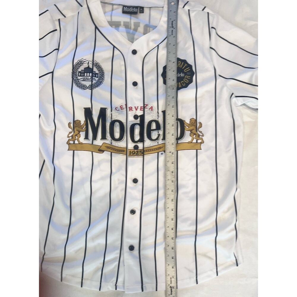 Cerveza Modelo Beer Baseball Jersey Men's Pinstripe Short Sleeve Size XL - Picture 6 of 10